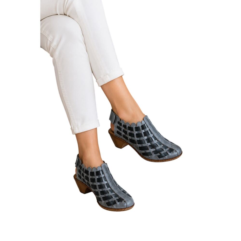 Rieker Antistress Women's Gray Woven Leather Slingback Heels EU 36